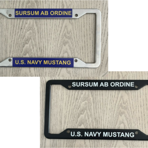 A pair of license plates with the u. S. Navy mustang logo on them