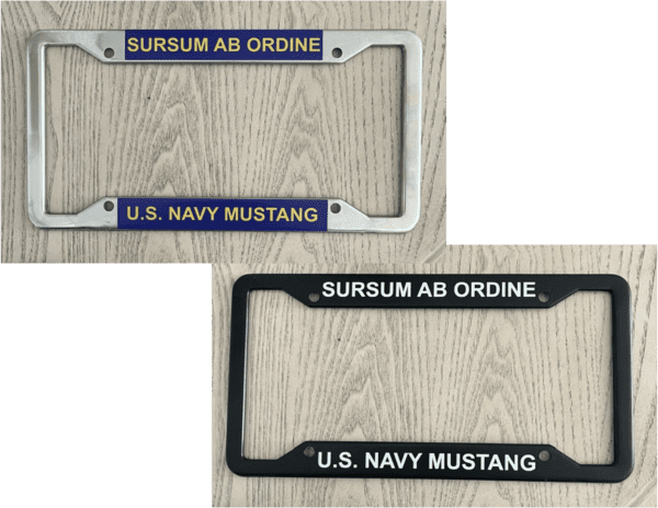 A pair of license plates with the u. S. Navy mustang logo on them