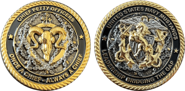 Two different pictures of the united states leadership challenge coin.