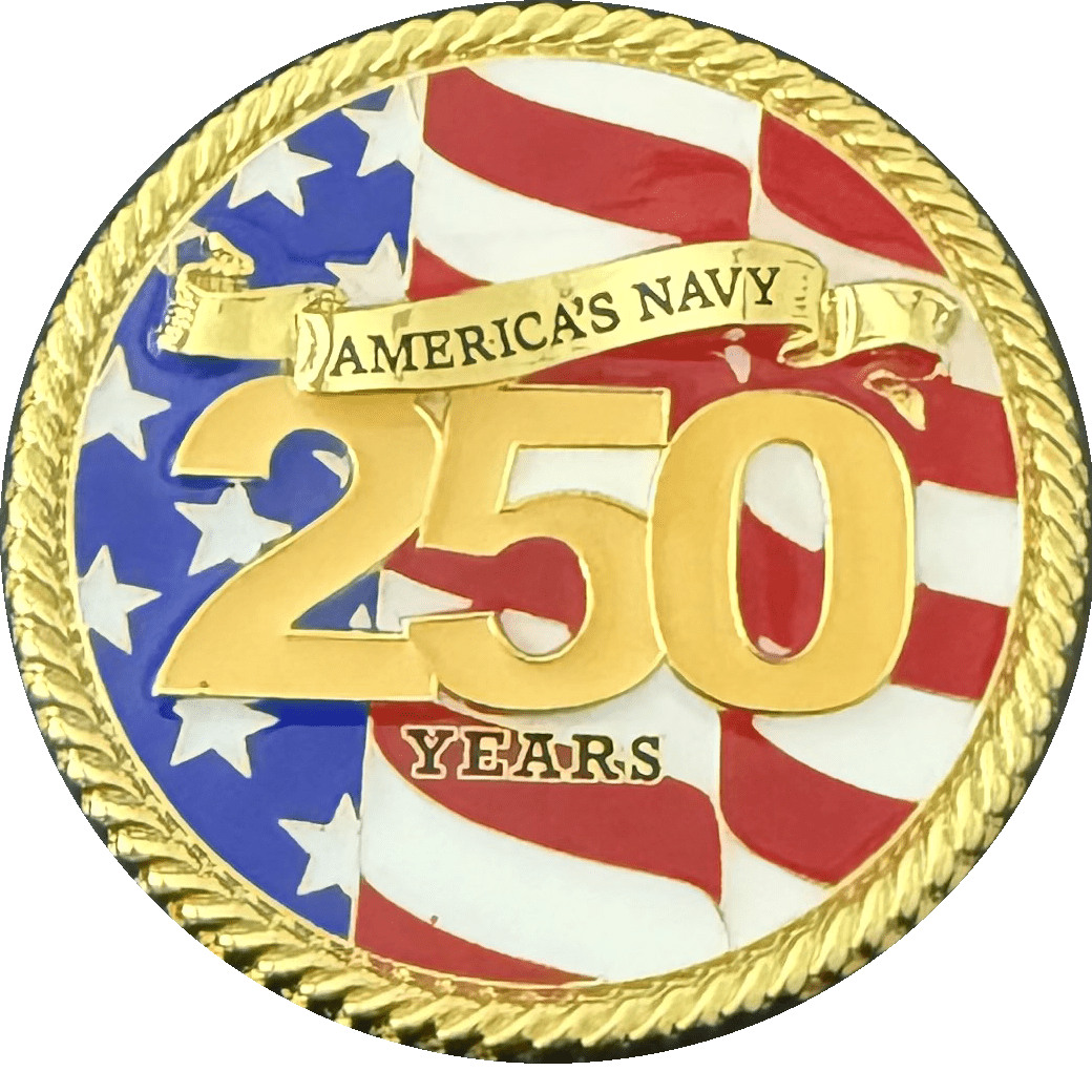 Commemorative coin celebrating 250 years of the U.S. Navy.