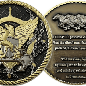 A coin with the image of an eagle and horses.