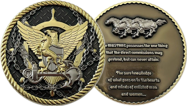 A coin with the image of an eagle and horses.